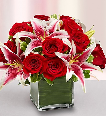 Modern Embraceâ„¢ Red Rose and Lily Cube